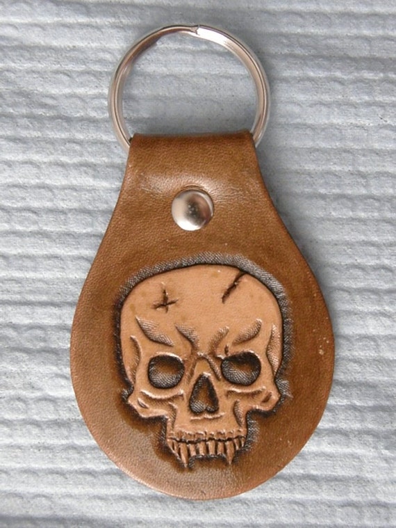 Skull Carved Leather Keychain