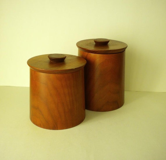 two vintage wooden canisters by gladmark of burbank two vintage wooden canisters by gladmark of burbank