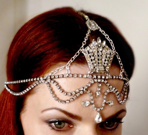 Art Deco Headpiece Vintage Rhinestone Headdress Art Deco
