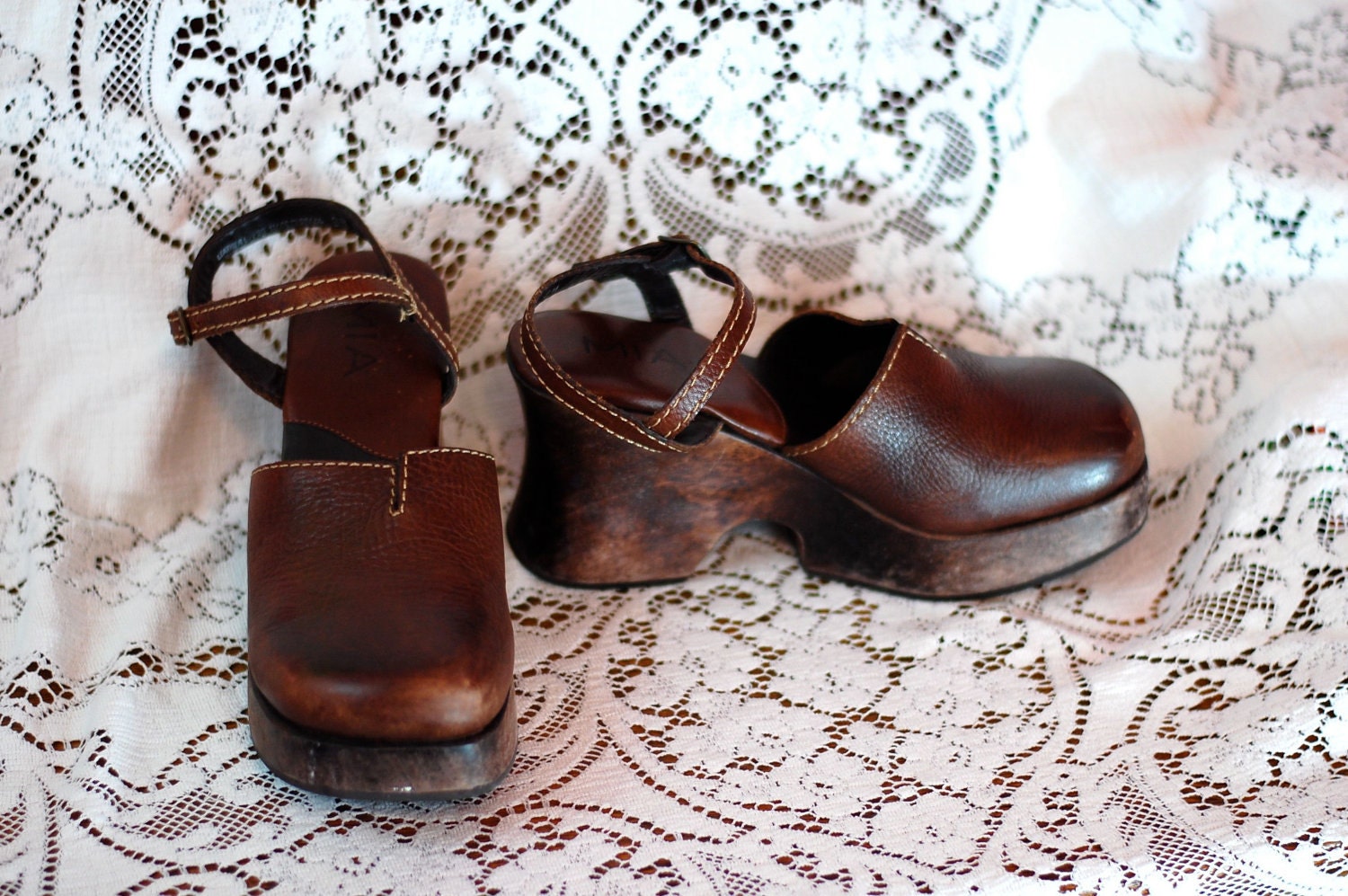 Wooden 70s Style Clogs Size 8 MIA Brand