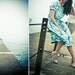 1950 fishermans wife day dress . watercolor ship boat sea print .medium.large