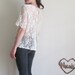 sheer lace blouse . cream scalloped floral net .medium.large.extra large
