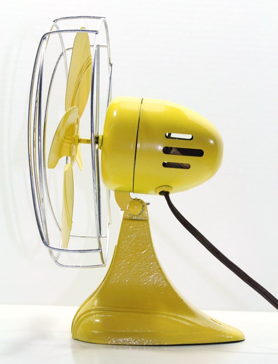 Refurbished Retro Yellow Electric Fan by FishboneDeco on Etsy