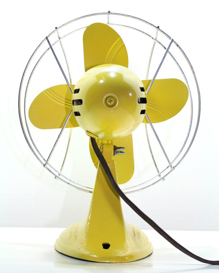 Refurbished Retro Yellow Electric Fan by FishboneDeco on Etsy