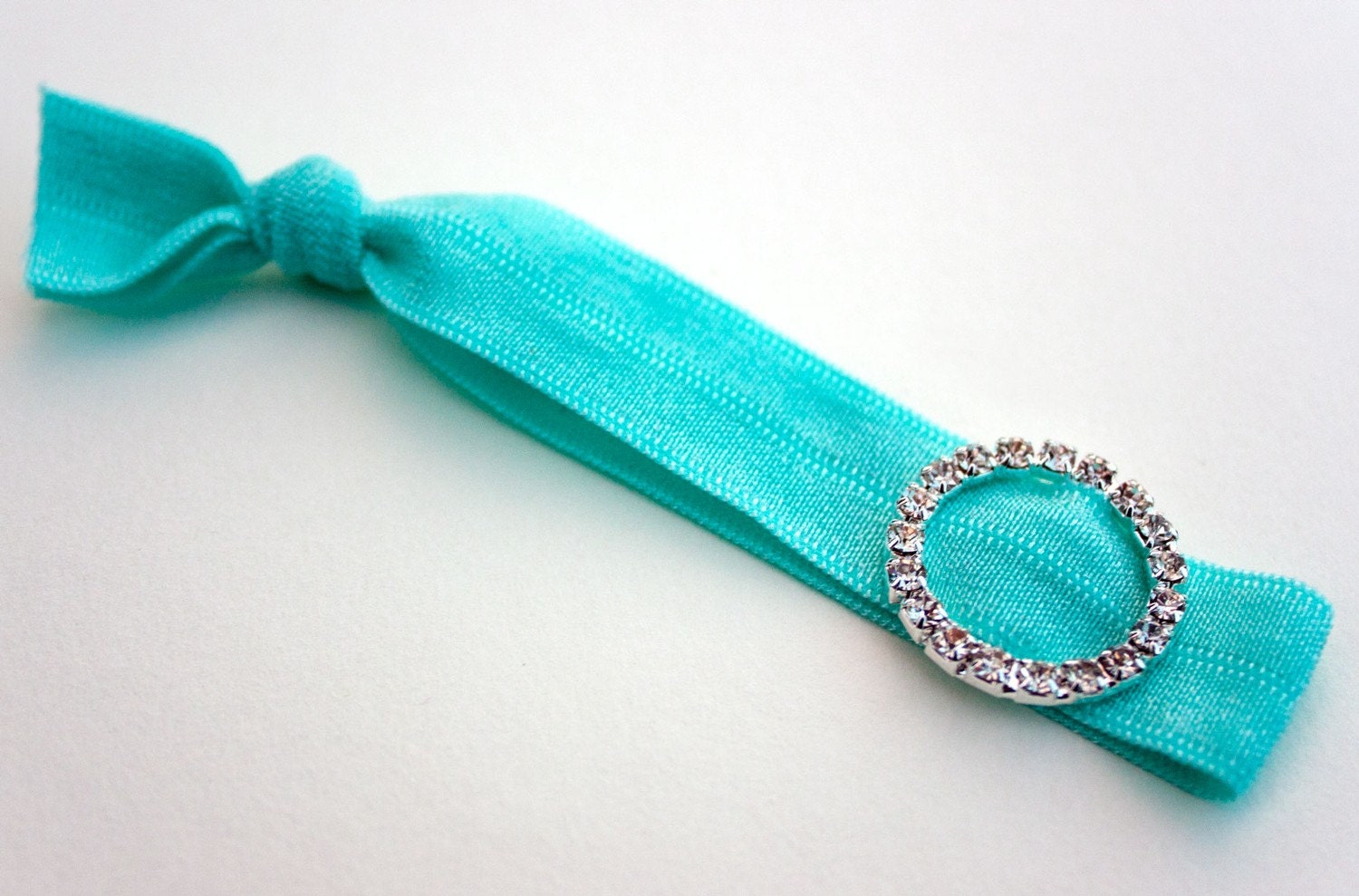 Mint Elastic Hair Tie with a Rhinestone by ManeMessage on Etsy