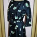 Vintage 1950's Silk Dress in Navy with Emerald Green and White Flowers, from I.Magnin &Co. MINTY. Medium to Large.