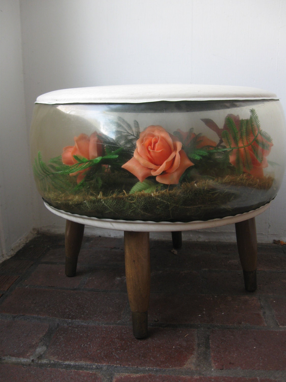 Inflatable Terrarium Ottoman Foot Stool with Faux Flowers