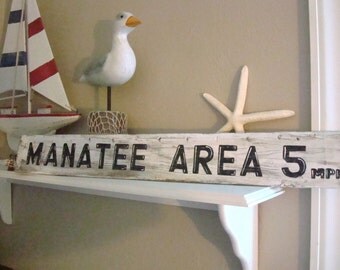 Beach Sign Vintage Style Manatee Area Sign Nautical coastal Decor