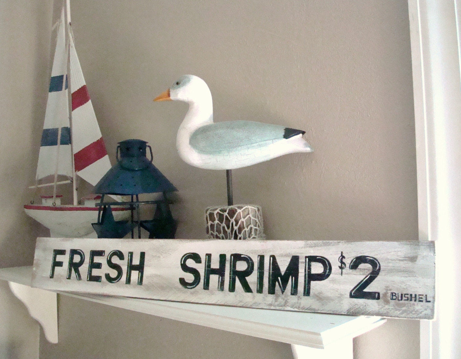 Beach Sign Shrimp Vintage Style Nautical Kitchen Decor