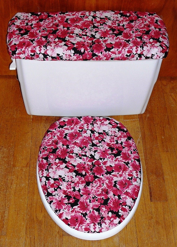 Flowers In Pink Toilet Seat and Tank Lid Cover Seat