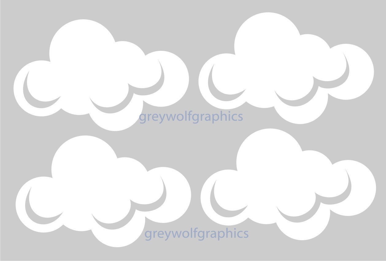 Clouds wall decals Set of 4 White matte finish by greywolfgraphics