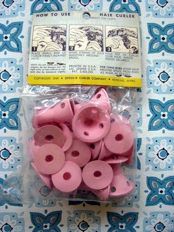 FUN Vintage Spoolie Pink Rubber Hair Curlers
