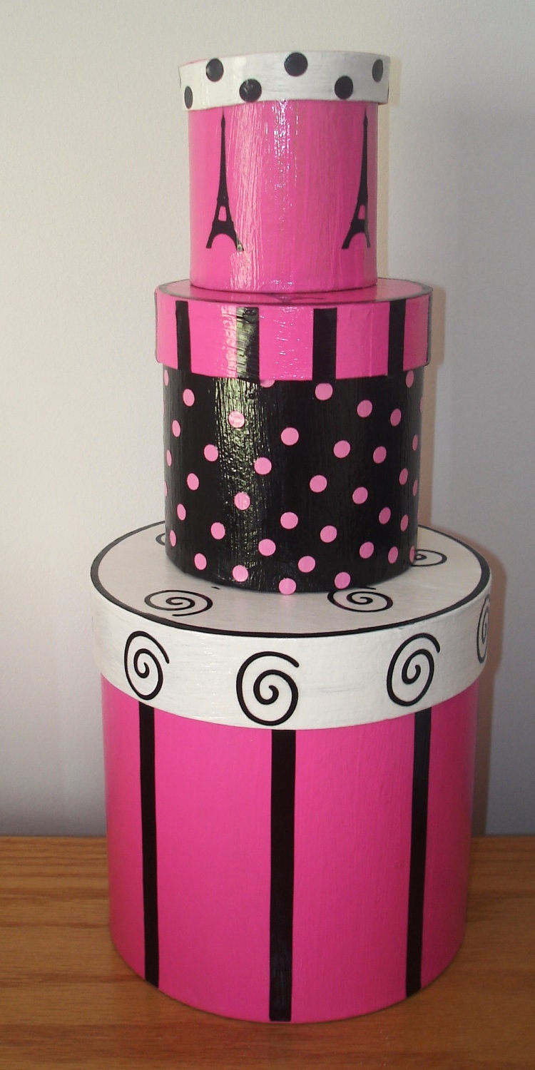 Pink and Black Nesting Boxes Paris Decor by teresaphillips on Etsy