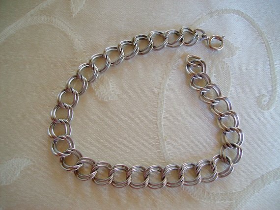 Vintage JB Sterling Silver Double Link Starter Charm Bracelet