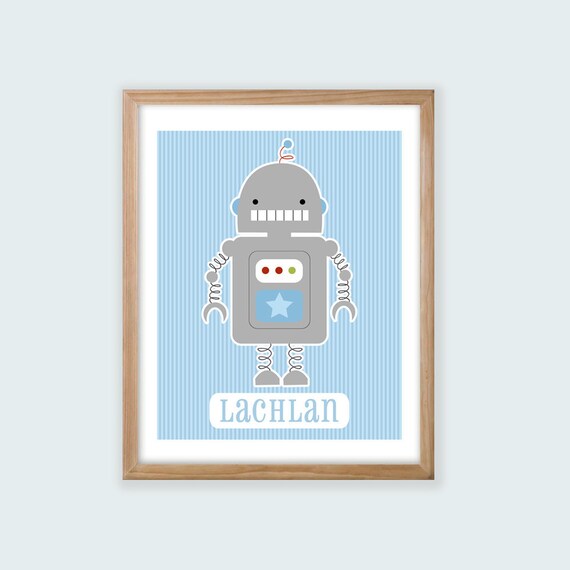 Boys Printable Personalized Nursery Wall Art. Robbie Robot. Il_570xn