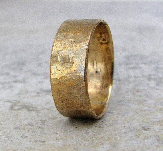 Brass Hammered Ring Distressed Rustic Wide Band by SilverSmack