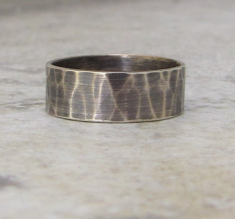 Mens Silver Hammered Ring Wide Antiqued Band by SilverSmack