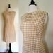 60s Dress / Tan Brown White Gingham Shift Sheath Lace Bow Wiggle Dress
