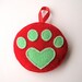 Red and Green Heart Paw Christmas Ornament