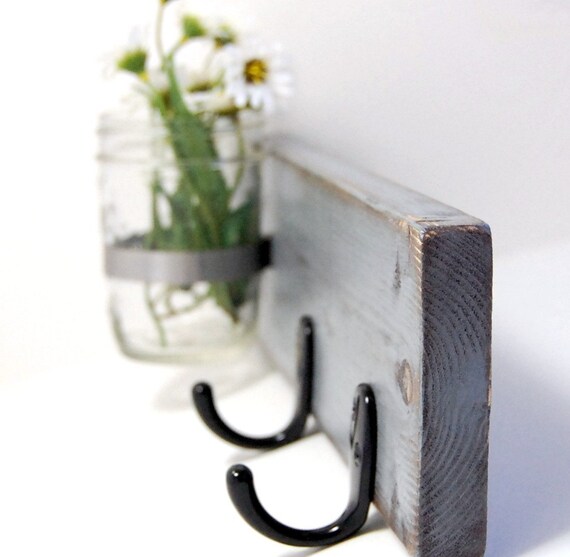 Items similar to wood wall organizer hanger wooden modern hooks Slate