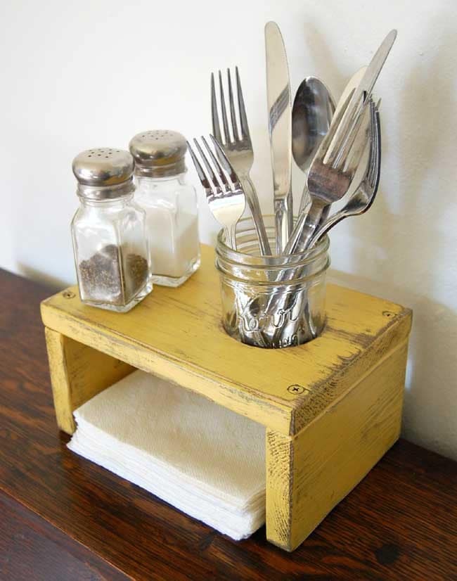 kitchen table organizer napkin holder salt pepper mason jar