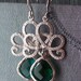 SALE Elegant Emerald Green and Rhodium Plated Dangle Earrings