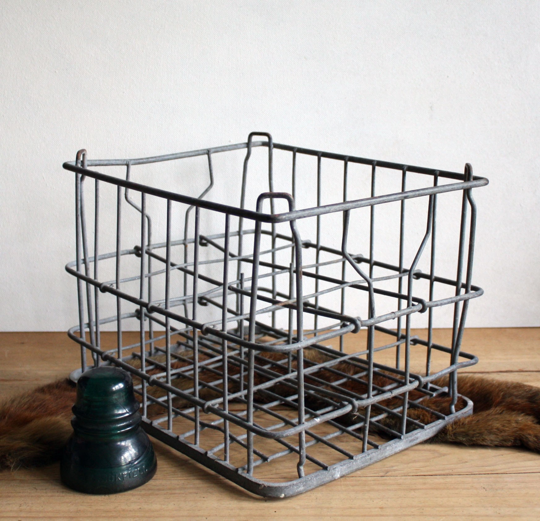 Vintage Metal Milk Bottle Crate