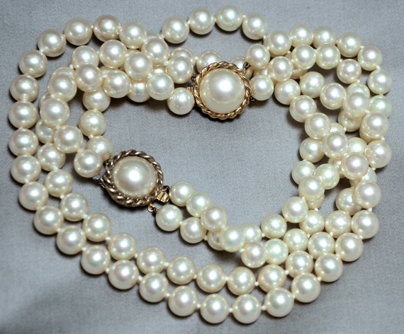 Majorica Pearl Double Strand Necklace & Bracelet Set Vermeil