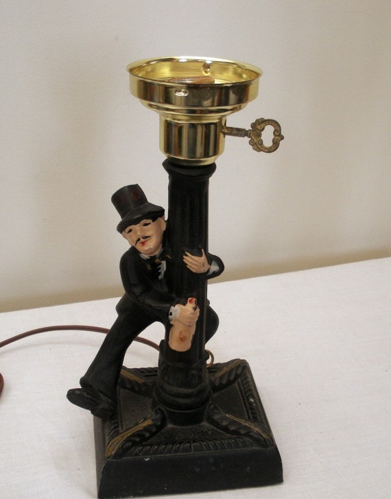 Vintage Cast Iron Musical Bar Lamp Drunk at Lamp Post