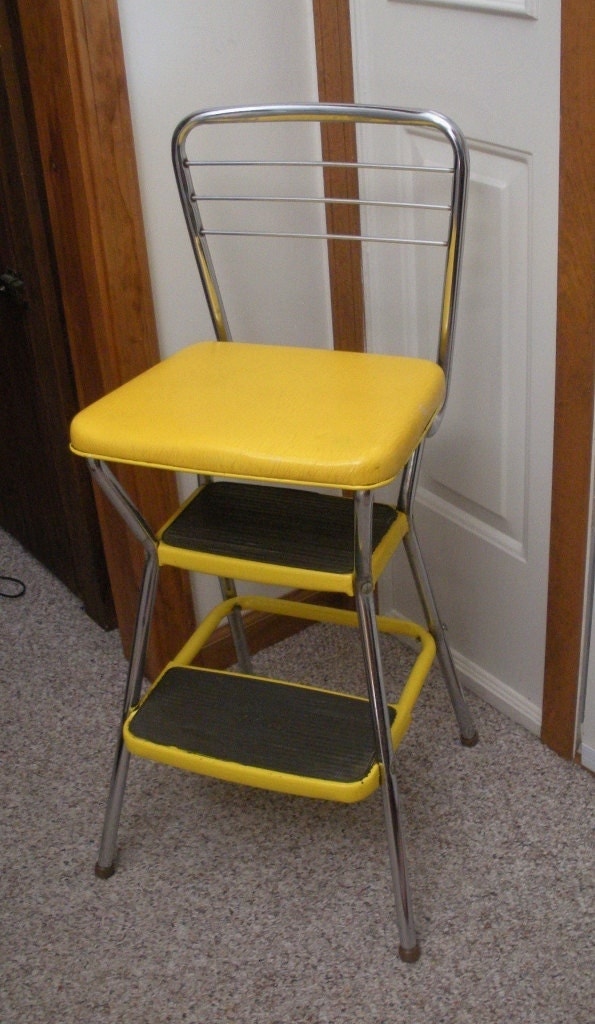 Vintage Cosco Yellow Kitchen Step Stool Chair