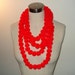 Valentines Day Pom Pom Statement Necklace in Cherry Red, Gift for Her, Layered Multistrand Necklace, Gift for Women