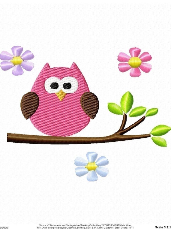 Cute Owl Machine Embroidery Design Single