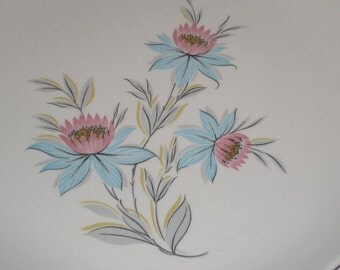 5 Retro Fairlane Plates by Steubenville, pink & blue flowers with grey leaves, 1950s 1960s midcentury china, TheRetroLife