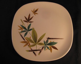Retro Mid Century Woodhue Square Platter by Salem, greens, gold, brown, black, 1950s 1960s midcentury china, TheRetroLife