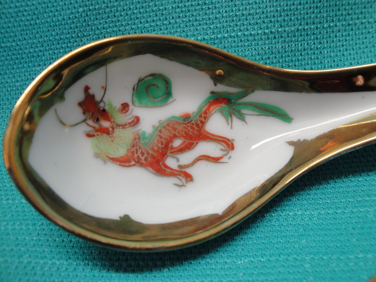 Two Vintage Porcelain Chinese Soup Spoons Hand Painted with