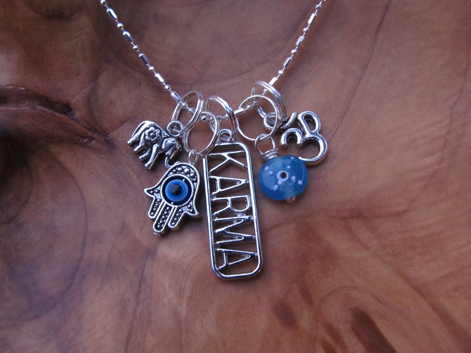 Good Karma Necklace Karma with Om Hamsa and Evil Eye and