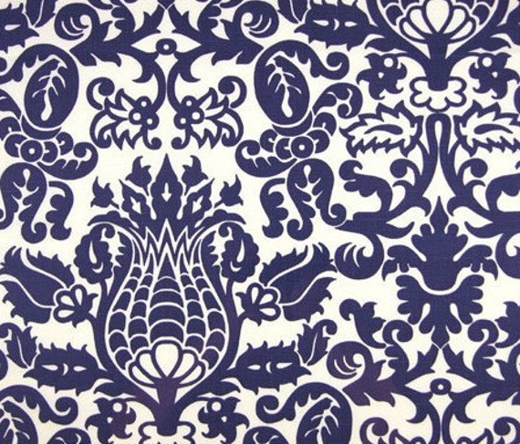 Damask Curtain Panels Navy Blue and White by exclusiveelements