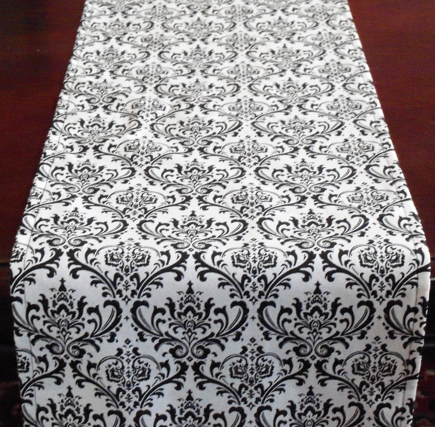 Black and White Damask Table Runner Linens by exclusiveelements