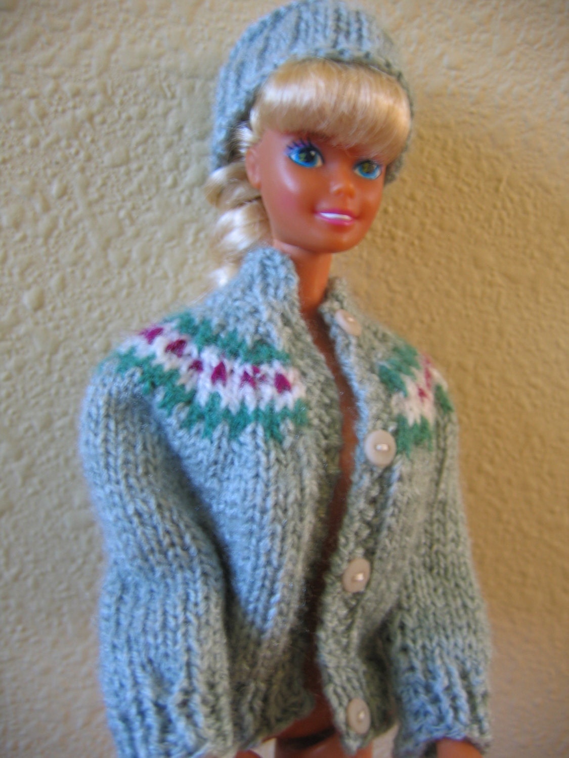 Hand Knit Barbie Doll Clothes Pattern Yoke Sweater fits 11 1/2
