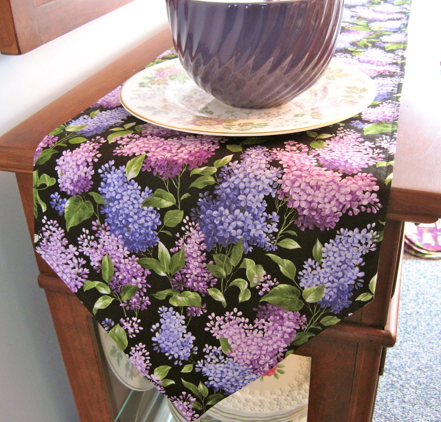 Purple Lilac Table Runner 54 inch Reversible Purple Table