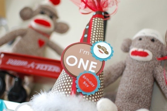 SOCK MONKEY BIRTHDAY HAT 