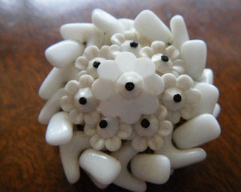 White Glass Floral Brooch