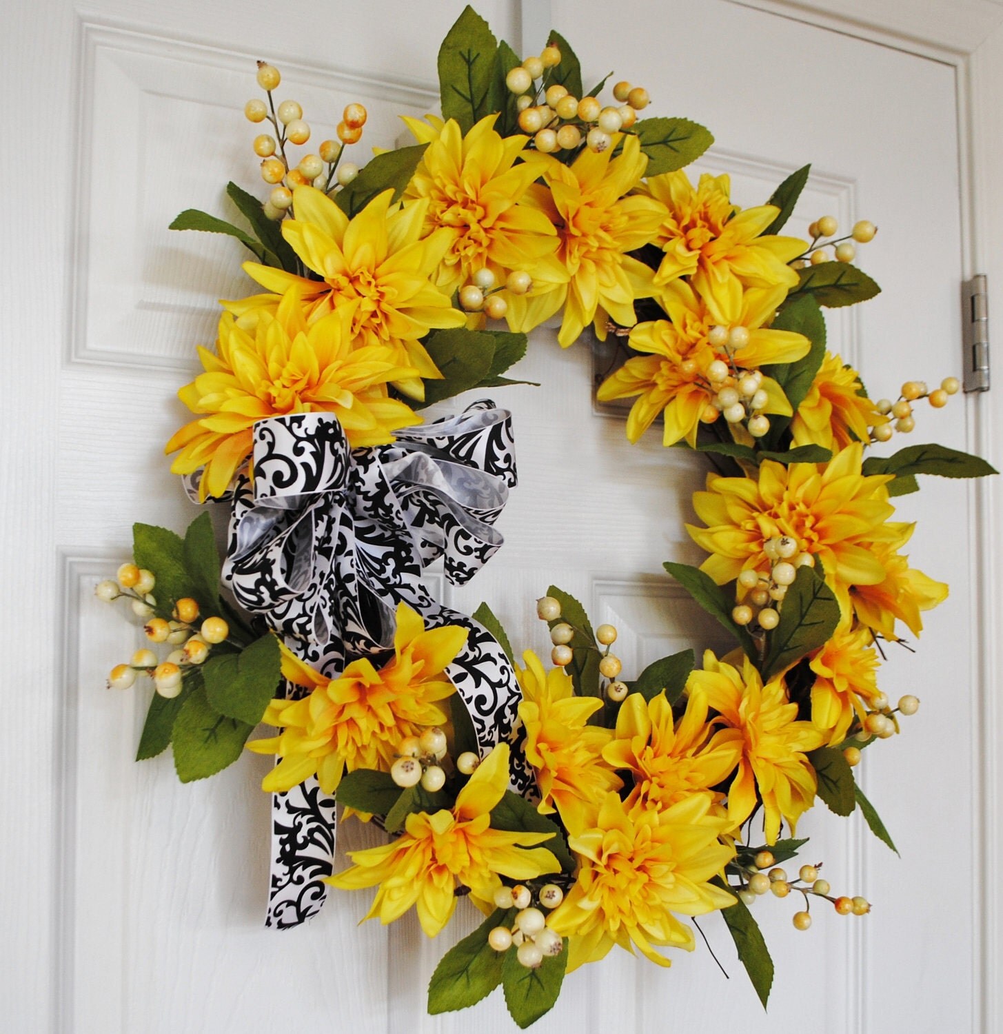 Summer Wreath Yellow Wreath Damask Decor Door by ThePinkFrontDoor