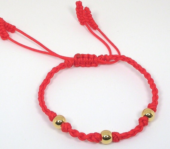 Chinese Good Luck Red String Bracelet with Gold Beads