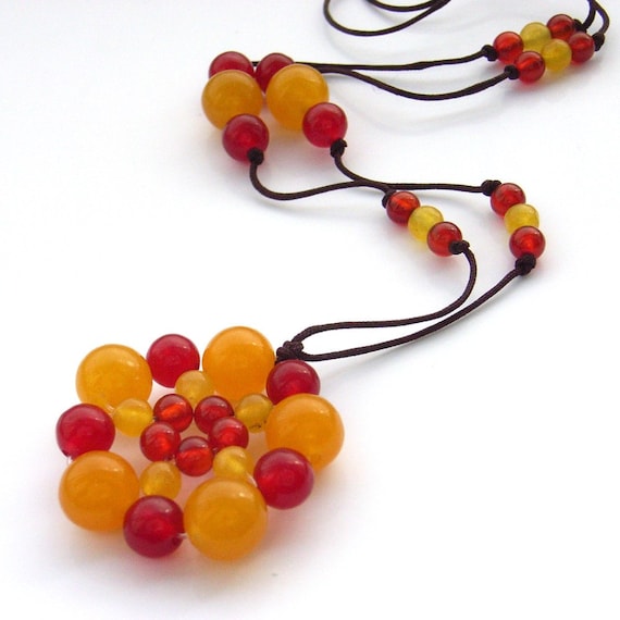 Gemstone beaded necklace cord orange and by BlueForestJewellery
