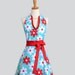 Womens Sexy Hostess Apron / Sexy Halter Apron on Soft Aqua with Bold Red