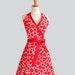 Criss Cross Womens Halter Apron / Large to Small Red Scattered Red Dots on White with Red Trims