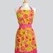 Cute Kitsch Retro Apron , Full Handmade Kitchen Womens Apron in Beautiful Floral in Citron and Hot Pink