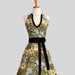 Womens Halter Hostess . Classy Apron Yellow and Lavender Daffodils With Black and Green Foliage