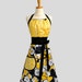 Cute Kitsch Apron : Handmade Modern Design in Black White and Yellow Floral with Butterfly